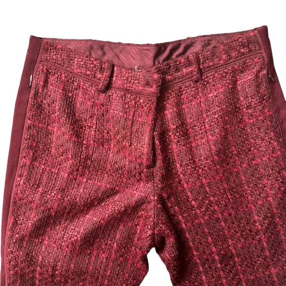 TORY BURCH Women’s Cropped Burgundy Tweed/Wool Blend Pants - Picture 4 of 7